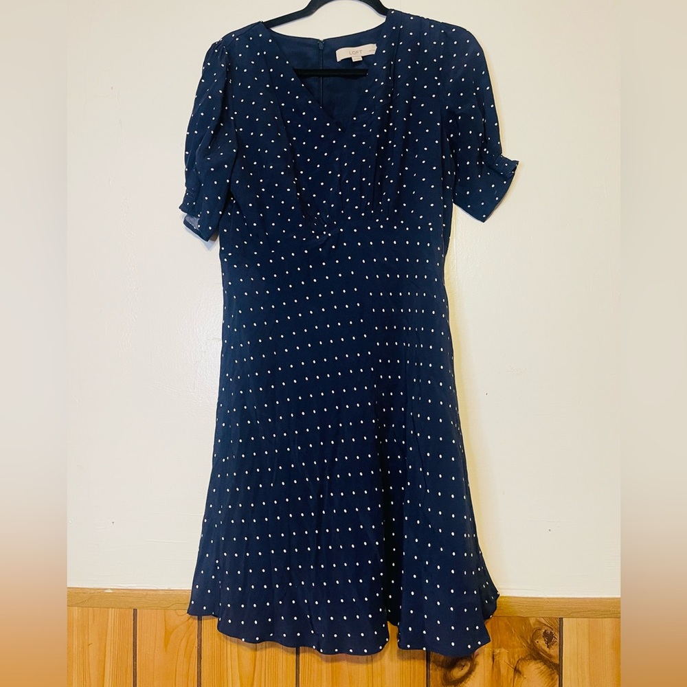 LOFT Navy and White Midi Dress